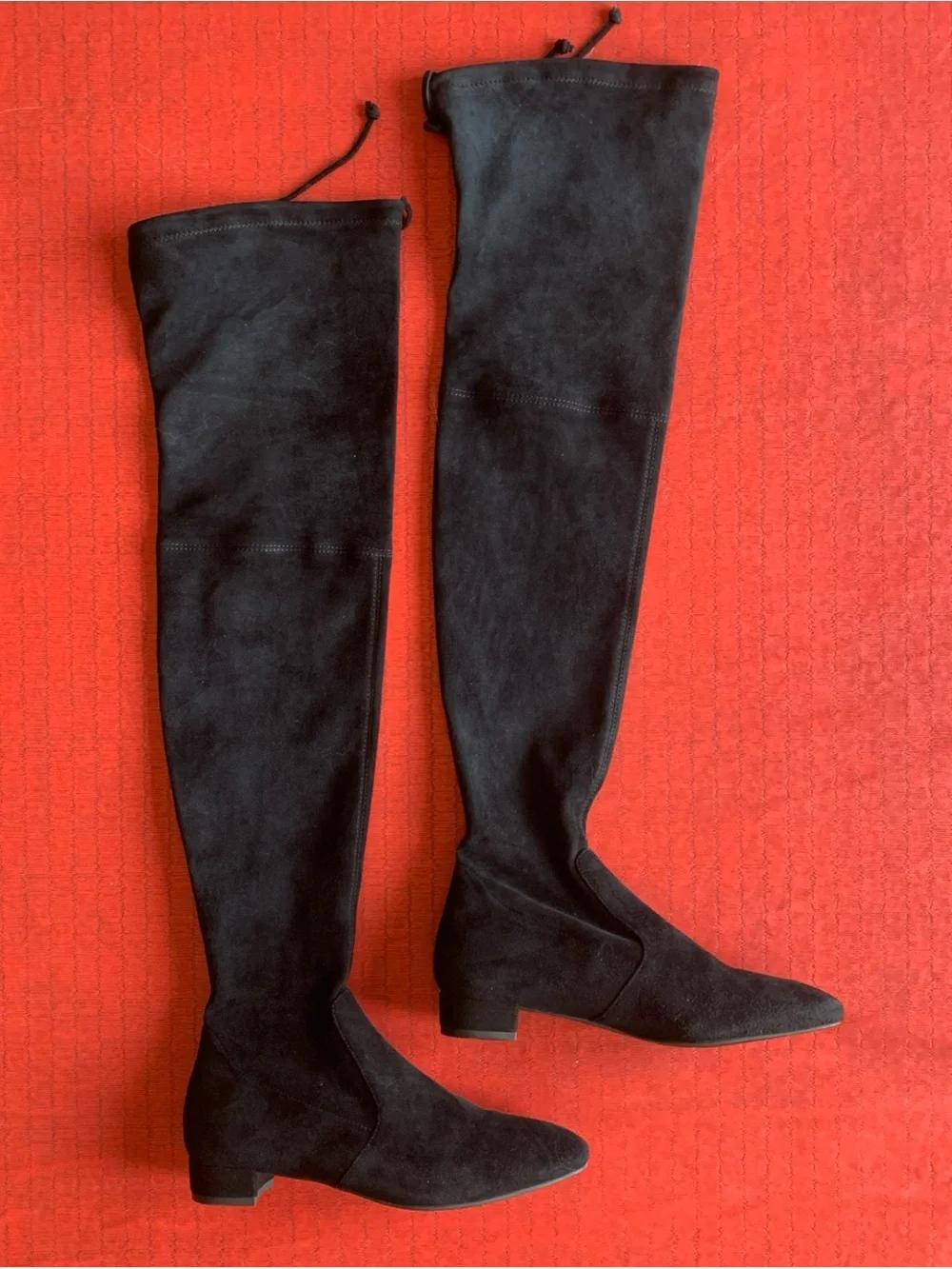 Stuart Weitzman Tie Womens Over-the-Knee Low Heel Boots in Black Stretch Suede 6